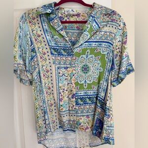 Zara satin Multicolor Patchwork Button-Down Shirt